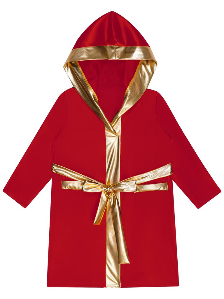 Kids Boxer Cosplay Uniform Set Costume Hooded Cloak Robe Boxing Fight Gown Role Play Outfits Halloween Carnival Party