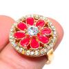 Красный Рубин(Смоделированный) Кольцо ручной работы с драгоценным камнем кубическим цирконием, размер 7.5 T7s83