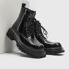 Fashion Men Luxury Fashion Patent Leather Boots  Designer Square Toe Shoes Party Nightclub Dress Platform Motorcycle Ankle Botas