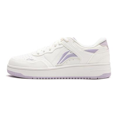 Li Ning Tianji Скользкие, износостойкие, увеличивающие рост, низкие кеды для скейтборда, женские, белые с фиолетовым, AGCW066-4