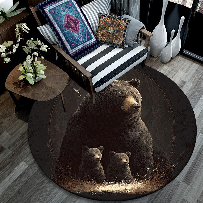 Brown Bear Round Area Rug,Carpet Rug for Living Room Bedroom Sofa Playroom Decor,Non-slip Floor Mat