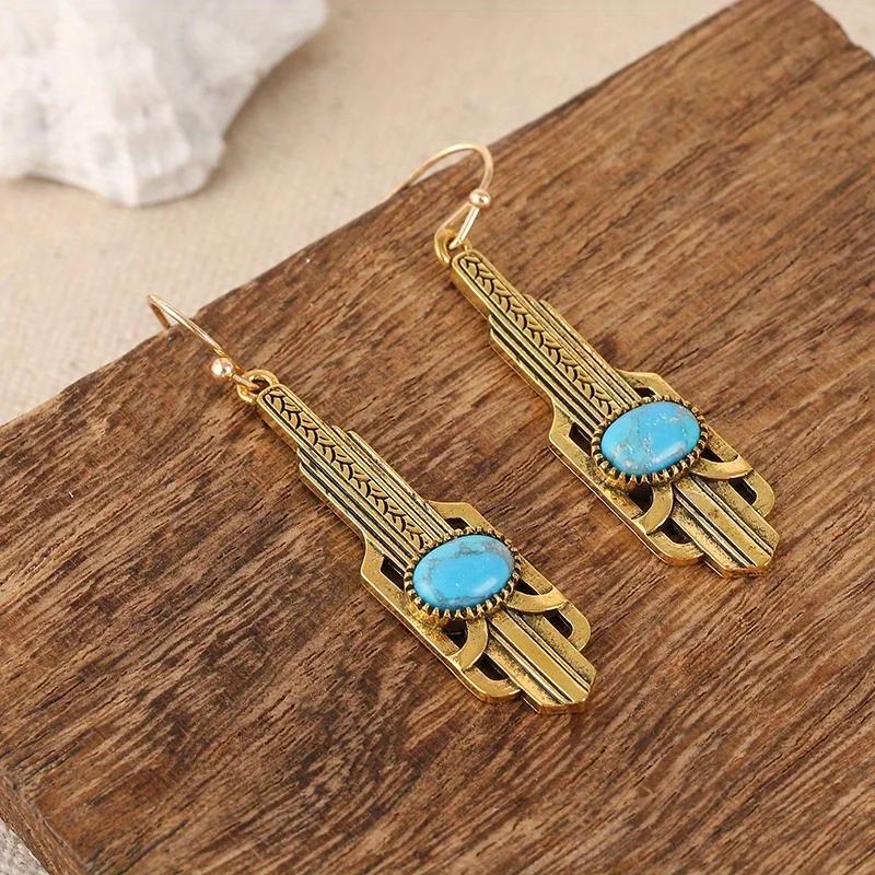 Vintage turquoise metal long pendant Boho style  women's earrings festive wear gifts
