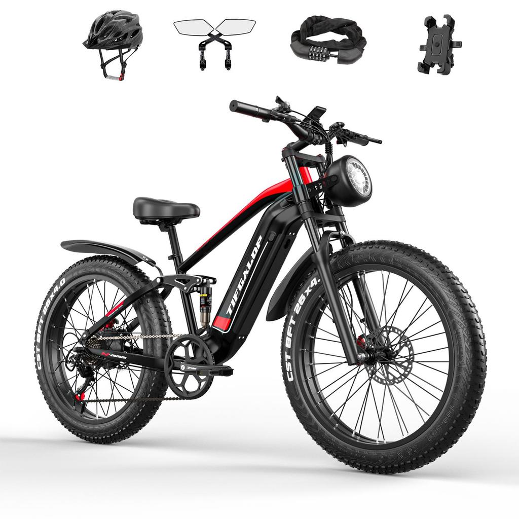 TIFGALOP 26-inch Electric Bike, 1000W Motor, Removable 48V22Ah Lithium Battery, 45-90 Km Range, Dual Shock Absorbers, Unisex