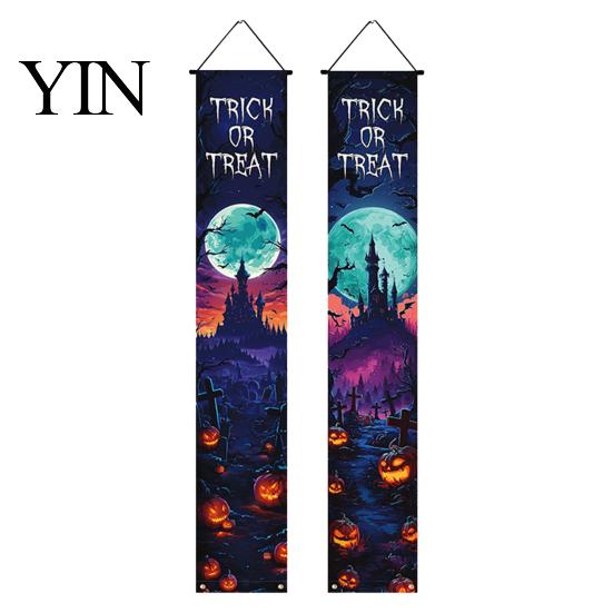 Party Hanging Decoration Halloween Porch Sign Banner, Pumpkin Ghost Awning Wall Eye-catching Door Backdrop Decoration, Front Wreath Banner Yard