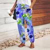 Women Flower Printing Pants Lace Up Elastic Waist Loose  Trousers Casual Long Pants Trousers with Pockets