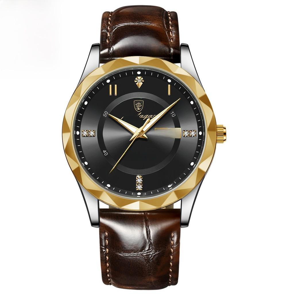 Swiss Mens Quartz Watch With Leather Strap And Luminous Dial For Casual Wear