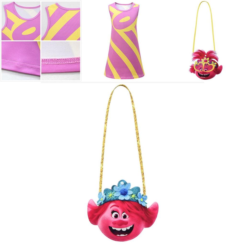 Trolls Poppy Cosplay Costume For Girls With Comfortable Soft Fabric And Vibrant Pink Color