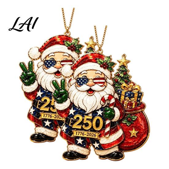 Lightweight Christmas Tree Baubles Patriotic Santa 250th Anniversary Ornament 1776-2026 Commemorative Decoration United States Founding Souvenir 2D