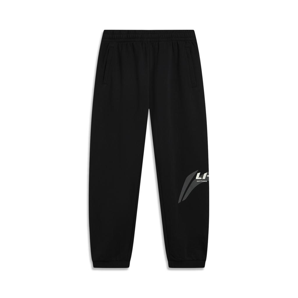 Li-Ning Удобные простые брюки кэжуал с манжетами и средней посадкой для мужчин, низ, черные AKLVC19-1
