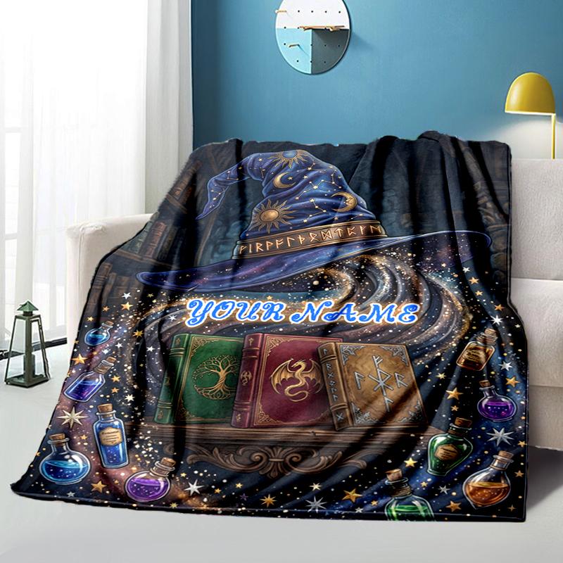 1PC Custom Name "Magic Spell Bookshelf" blanket versatile,all-season throw suitable for the living room,bedroom,camping,travel,and gift