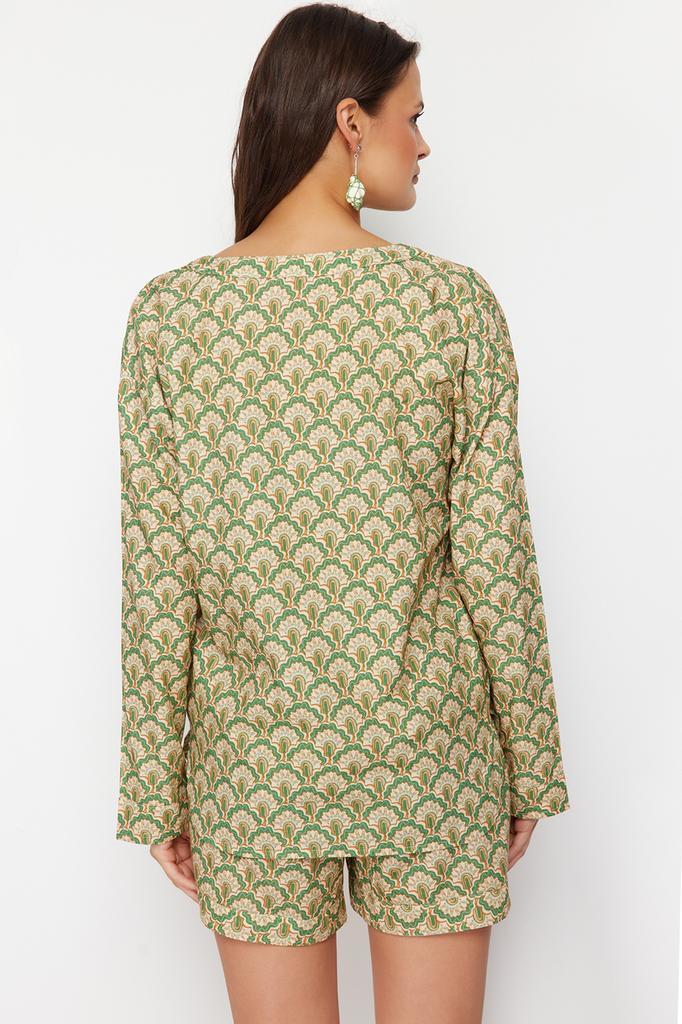 Women's Fashion New Bottom-Top Set Ethnic Patterned Woven Blouse Shorts Set