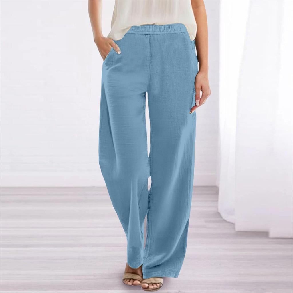 Women's Solid Color Casual Pants Versatile Loose Cotton Linen Wide Leg Pants