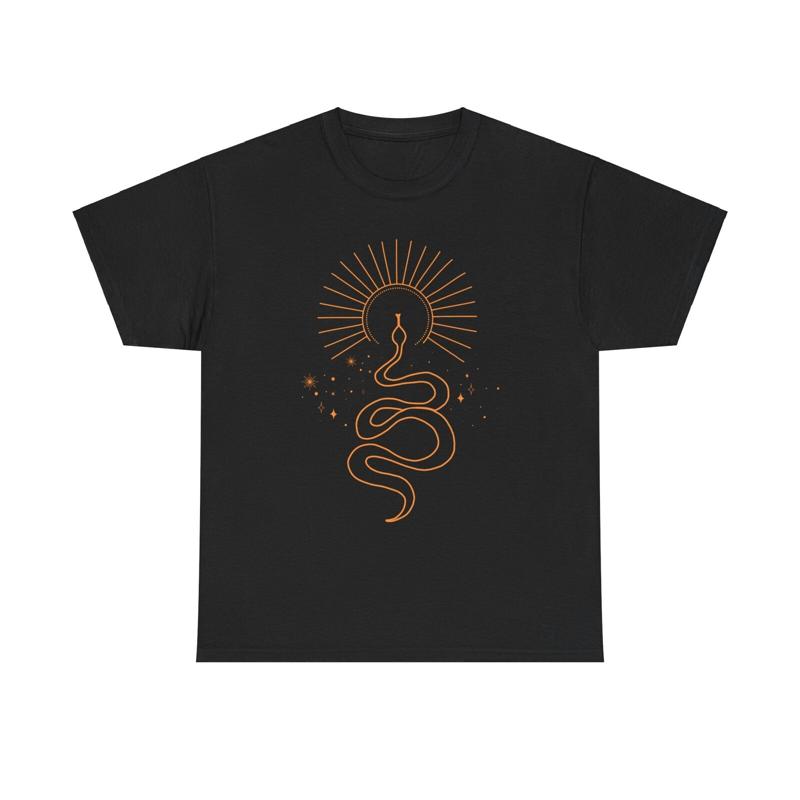 Golden Serpent Sun T Shirt Mystical Celestial Snake Transformation Healing