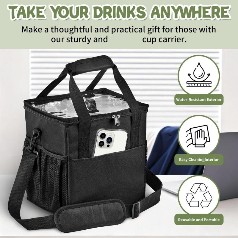 Water Resistant Nylon Beverages Bag Adjustable Compartments Foldable Portable Multiple Carry