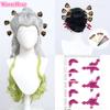 90cm Long Daki Synthetic Anime Silver Gradiented Green Curly With Headwear Heat Resistant Hair Halloween Party Role Play Wigs