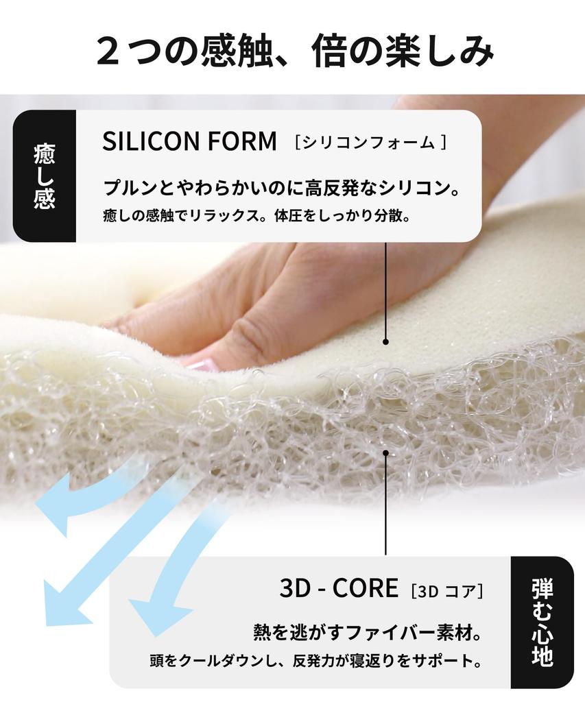 (Jibunmakura) Best Conditioning Pillow, Reversible (New Sensation Silicone Foam) X (3D Core Fiber) Two Textures, Two Enjoyments, Best Conditioning,