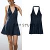 Spring and Summer New Women's Clothing French Style Hanging Collar Cotton Denim Denim Sling Short Dress 6929086