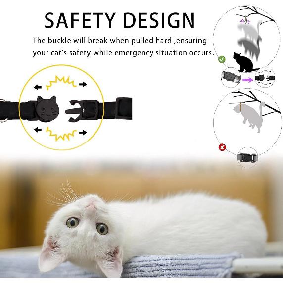 Breakaway Cat Collar with Airtag Holder,Kitten Collar with Apple Air Tag Holder and Bell for Girl Boy Cats, 0.4 Inches in Width and Lightweight.
