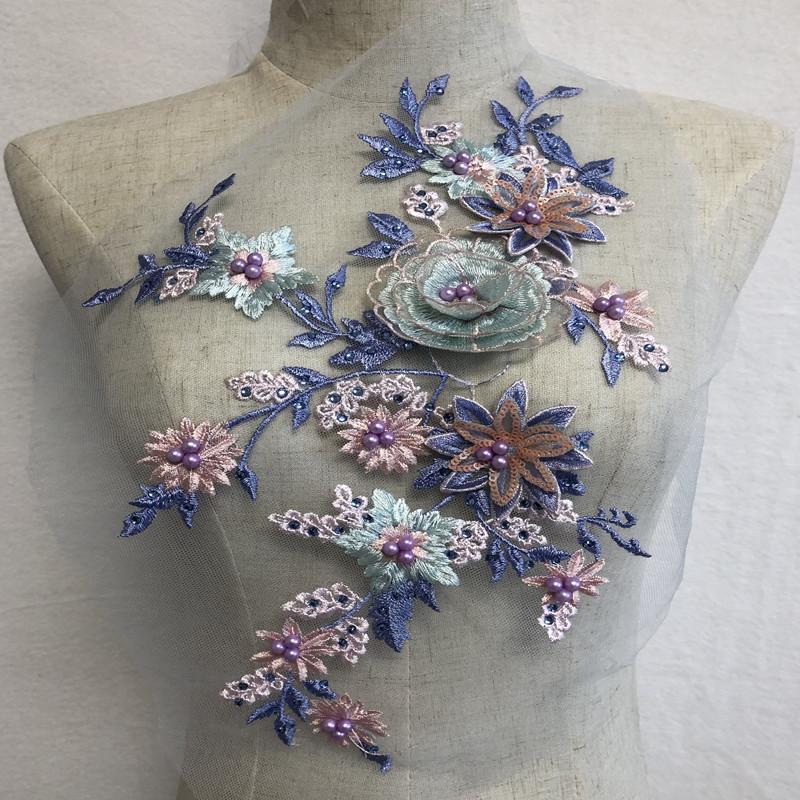 Embroidered Cloth Stickers Clothes Patch Accessories Wedding Dress Dance Flower Mesh Fabric Sequin Three-Dimensional Beaded Rhinestone Lace