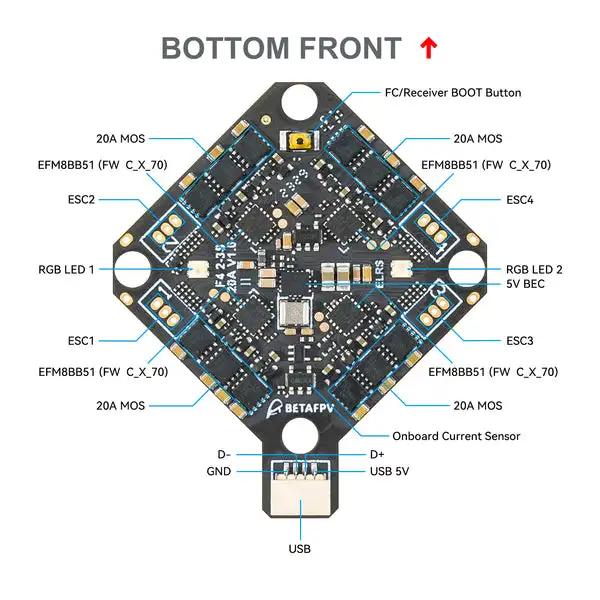 F4 2-3S 20A AIO FC BETAFPV V1, Integrated HD VTX with O3 6-Pin PMU for HD Whoop Drones, Dual BEC USB Port