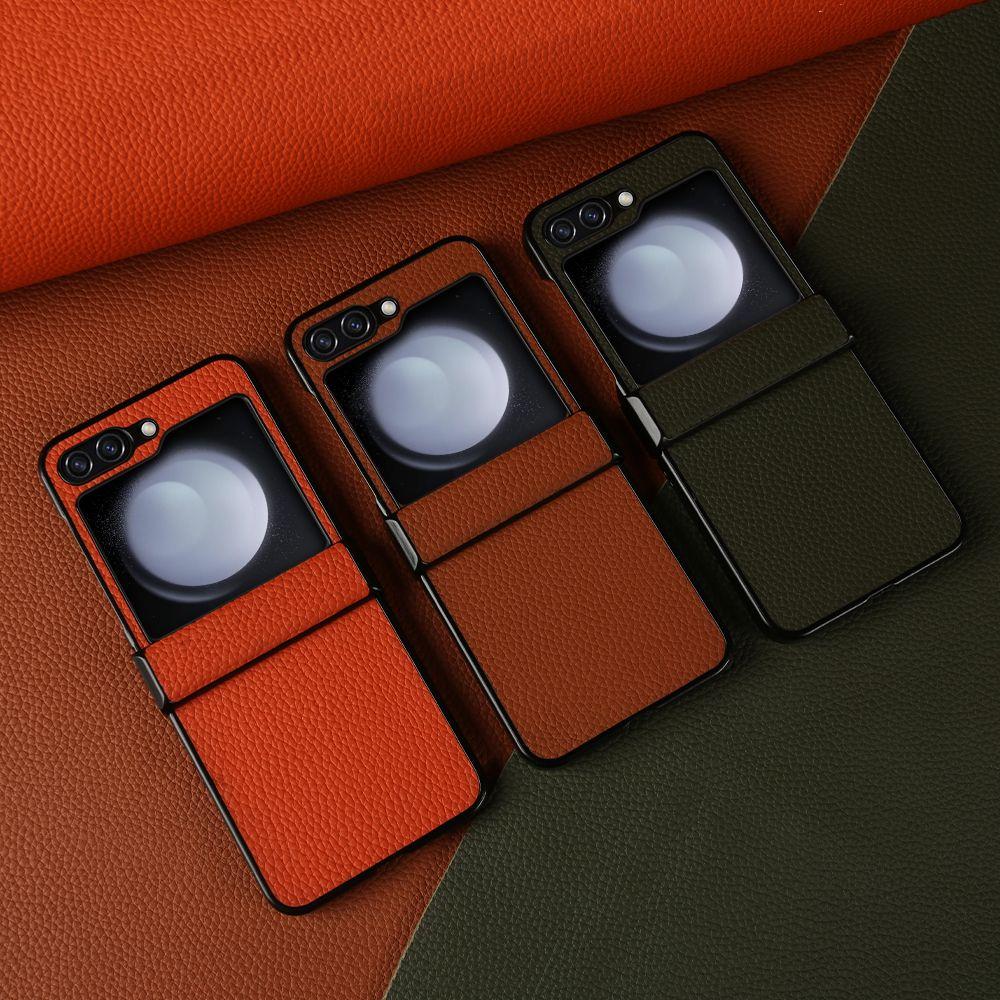 Hand Crafted Genuine Leather Case For Samsung Galaxy Z flip Phone Cover Galaxy Z Flip 3 flip4 Back Shell Coque Capa