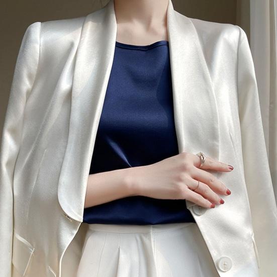 Women Summer Vest Round Neck Sleeveless Smooth Satin Vest Regular Fit Tank Tops Casual Camisole Clubs Daily Wear