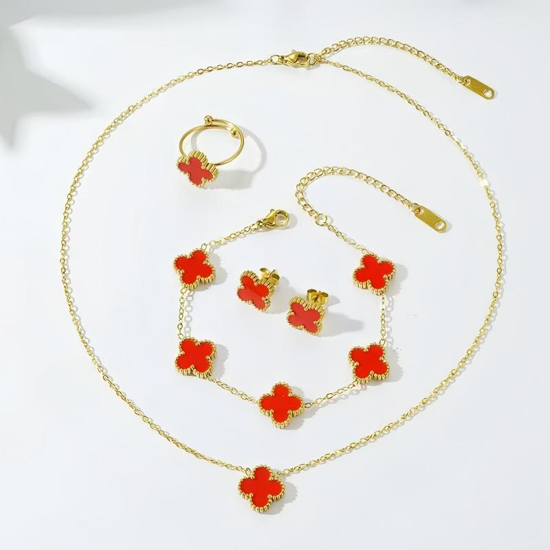 Набор "Четырехлистный клевер", Набор бижутерии из нержавеющей стали с бахромой.