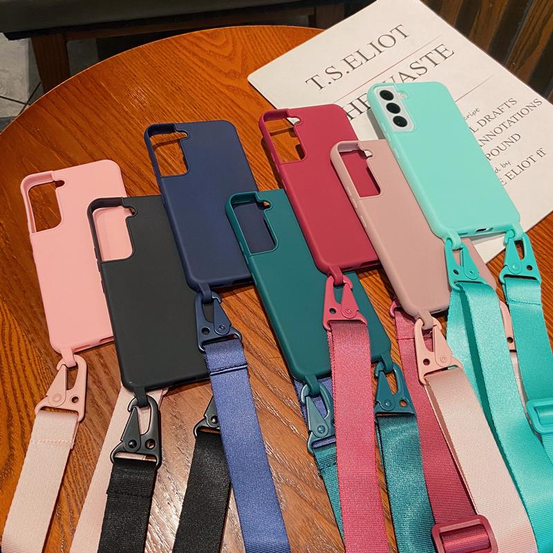 Crossbody Necklace Strap Lanyard Cord Case for Samsung S24 Ultra S23 S22 S10 S9 S8 Note20 Ultra Silicone Soft Back Shockproof Full Protection Cover