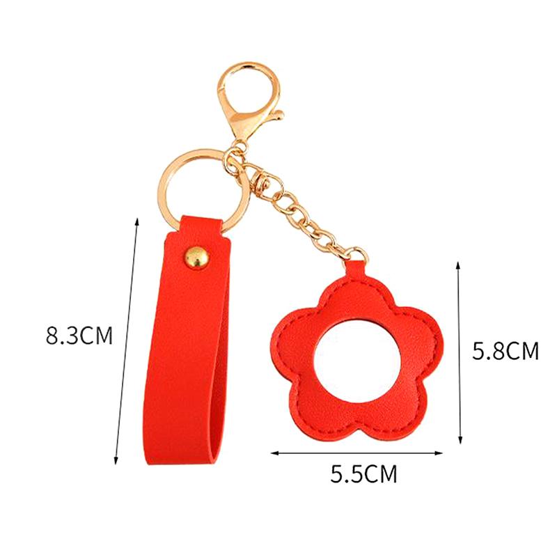 Творческий брелок из искусственной кожи с цветком в форме сердца, круглой формы, мини-сумка для макияжа, подвесное украшение для автомобиля, безделушка для женщин и девочек, подарок