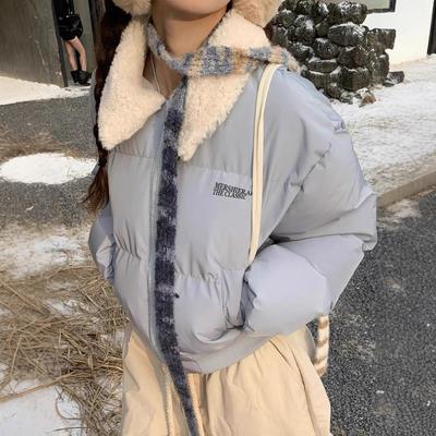 Синее короткое пальто из овечьей шерсти с лацканами, зимняя теплая куртка