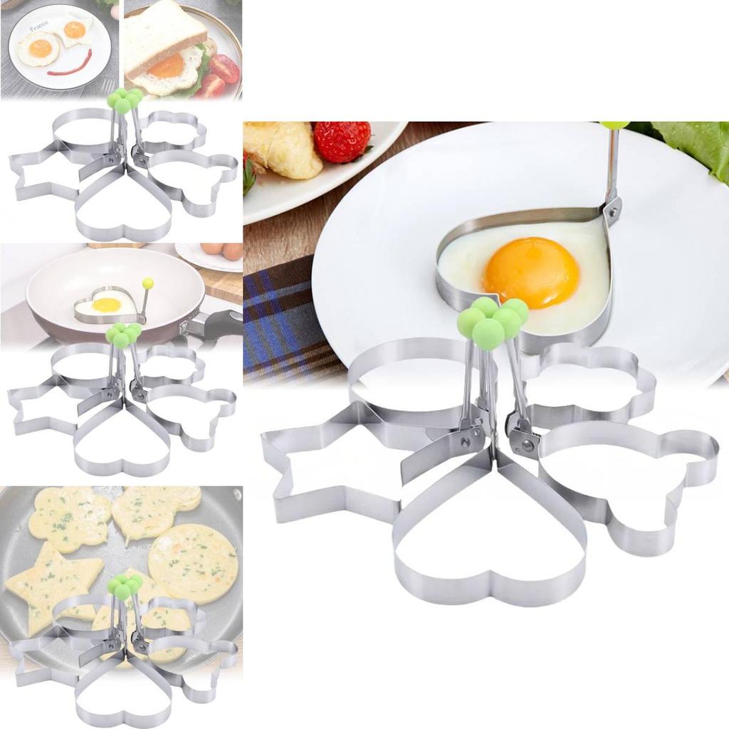 Durable Stainless Steel Egg Mold Set With Heart Star Shapes For Perfect Fried Eggs And Rice Cakes