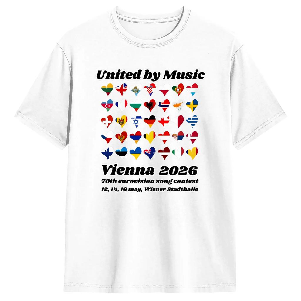 United by Music 2026 T Shirt Summer Eurovisions Song Contest 100 Cotton T Shirts For Unisex Trending Pattern Short Sleeve