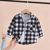 Boys' Long-Sleeve Plaid Shirts - Spring/Autumn: Casual Cardigans & Western-Style Tops for Kids