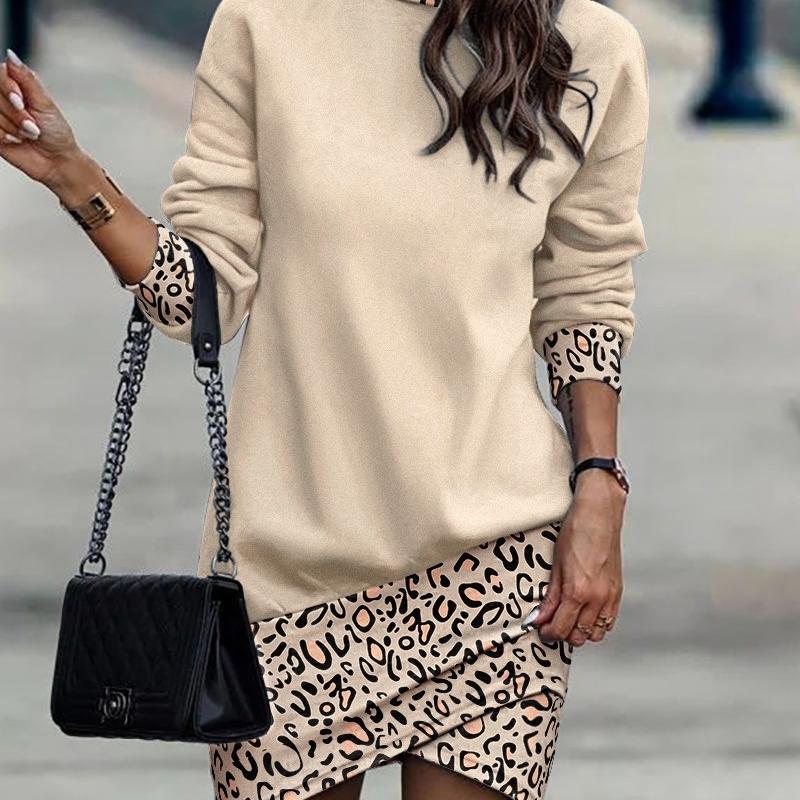 Осенне-зимняя европейская и американская водолазка с длинными рукавами и принтом, женские повседневные платья