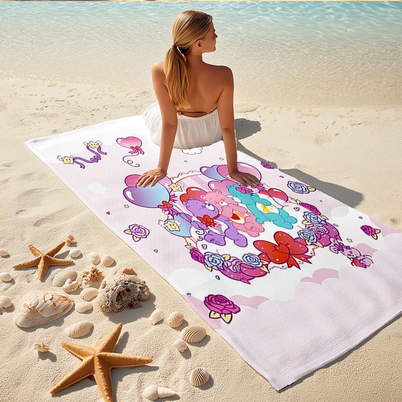 1Pc Pink Heart Bears Beach Towel, Quick Dry, Multi-Use for Beach Pool Gym Yoga Home Travel, Christmas, Halloween, Xmas Gift S146