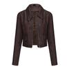 GMXIA Women's Vintage Casual Solid Color Print Spring and Autumn Thin Leather Clothing Fashion Long Sleeve Jackets & Coats