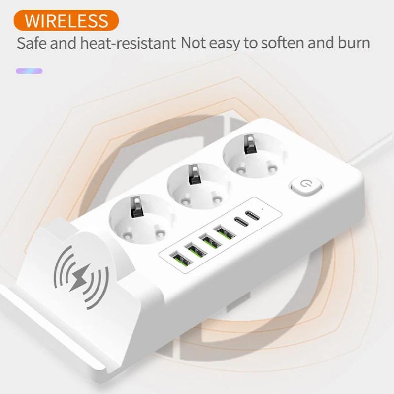 EU To EU Power Station – Multi-Outlet USB PD Strip with Built-in Charging Pad