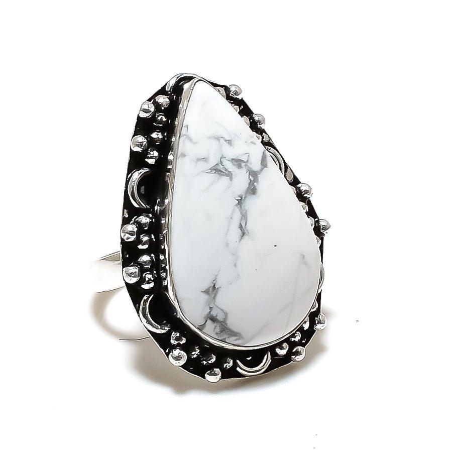 Howlite Jasper Gemstone Handmade 925 Sterling Silver Jewelry Ring Size 7.5 SU-10554
