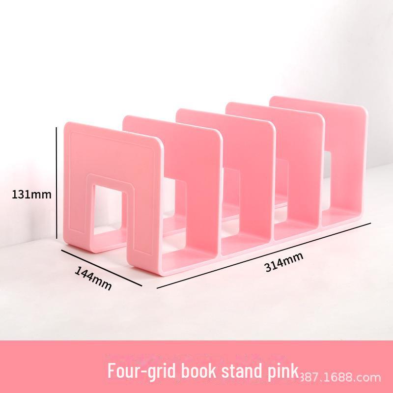 Книжная полка из разноцветного акрила с четырьмя колоннами: Прозрачная стойка для хранения офисных и студенческих настольных принадлежностей