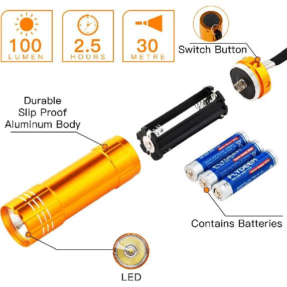 KunHe 30 Pack Mini Bulk Cheep Flashlights Aluminum LED Handheld Torches with Lanyard Batteries Included for Party Favors Camping Power Outage