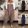 Women Casual Solid Color Sleeveless Pockets Long Pants Strap Jumpsuit Overall