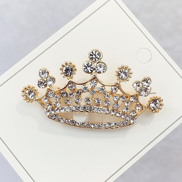 Fashion Crown Brooches Gold Silver Color Rhinestone Pearl Lapel Pin Dress Decoration Buckle Badge Jewelry Accessories For Women