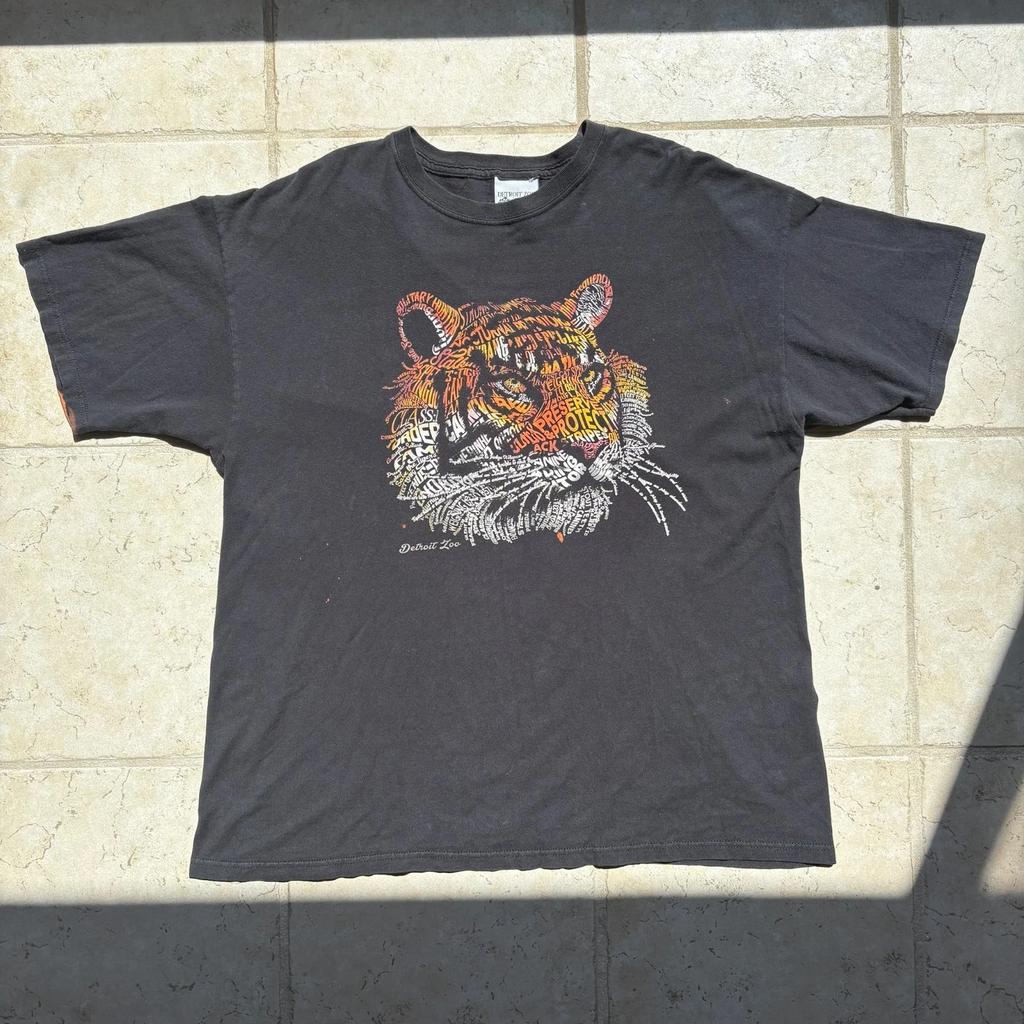 Y2K / Vintage Detroit Zoo Tiger Graphic T Shirt Black Word Art Size XL Michigan