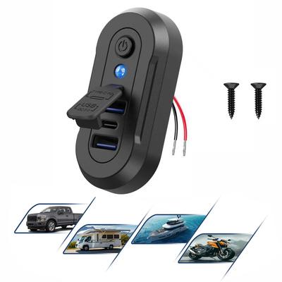 3-портовое USB зарядное гнездо Двойное 18 Вт QC3.0 и 36 Вт PD3.0 12/24 В Автомобиль Автобус Лодки Транспортное средство Универсальное Водонепроницаемое Зарядное устройство Адаптер питания