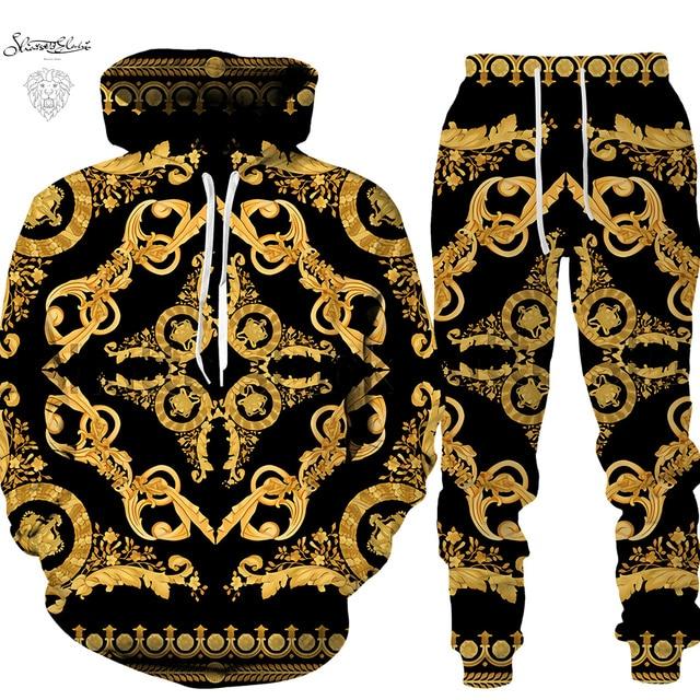Animal 3D Print Men Hoodie Set Lion Brand Tracksuits Men Fashion Cool Hoodie Pants 2 Pcs Suit Personality Women Sweatershirt