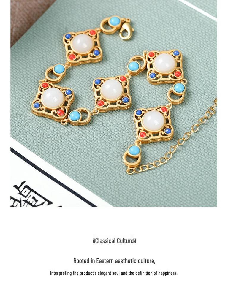 Gold-Plated Four-Leaf Clover Jade Bracelet: Chinese Style Handicraft