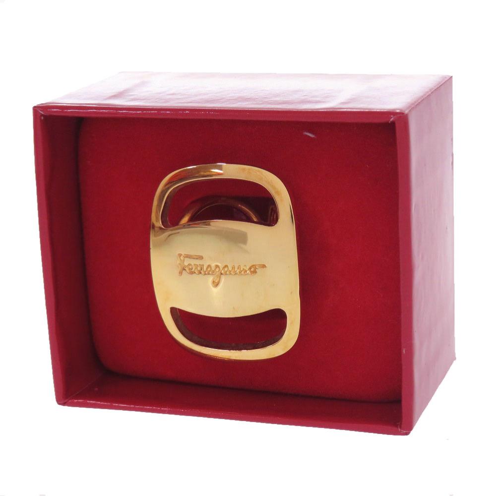 Used AUTHENTIC Salvatore Ferragamo 0089560 Vala Scarf ring Gold Metal