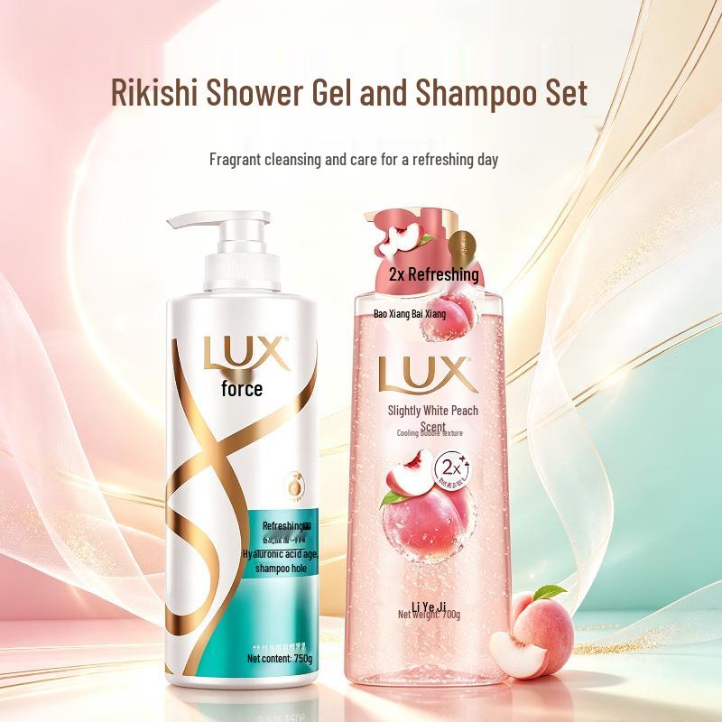 LUX Refreshing Shine Shampoo & White Peach Bubble Body Wash Set
