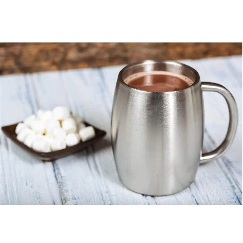 Набор изолированных кофейных кружек из нержавеющей стали, кофейные чашки с двойными стенками и устойчивой к разливу крышкой, прочная ручка, вакуумная чашка для воды, бутылка