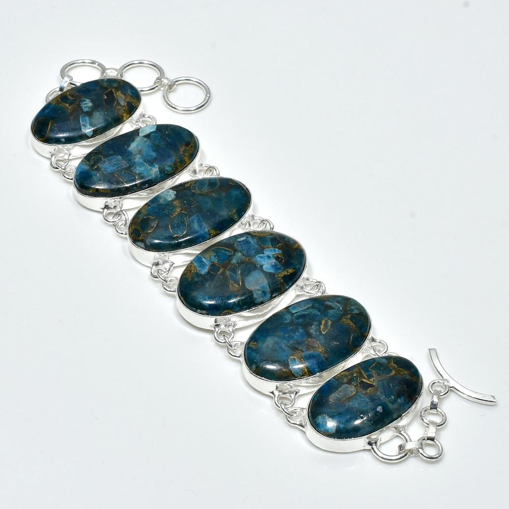 Натуральный драгоценный камень голубой апатит, ручная работа, серебряные украшения 925 пробы, браслет-колье с голубым апатитом, комплект старинных ювелирных изделий, пасхальные подарки